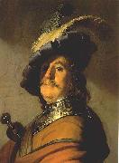 Bust of a man in a gorget and a feathered beret.